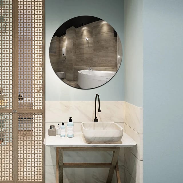 Rounded HD Self-Adhesive Acrylic Mirror installed above a sink