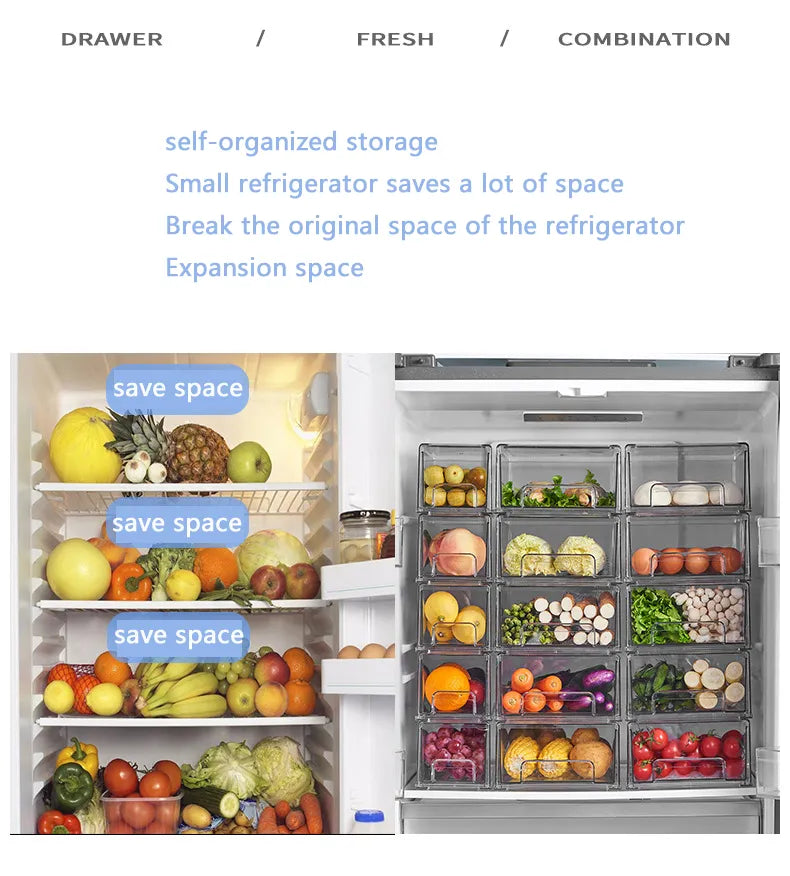 Refrigerator Drawer Type Storage Box, Fridge Transparent Food Fruit Vegetable Sorting