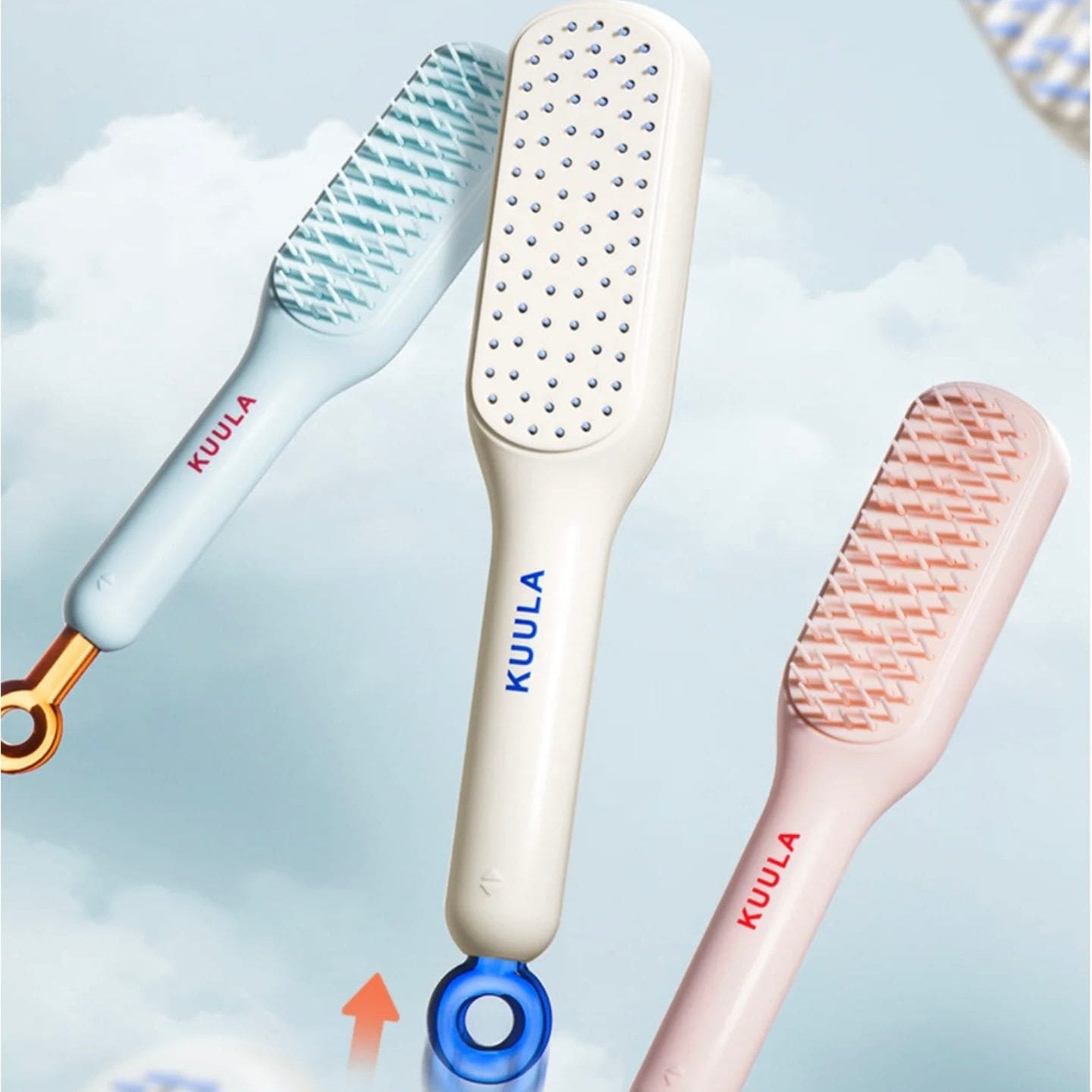 Retractable Self Cleaning Hair Brush in 3 Colors.