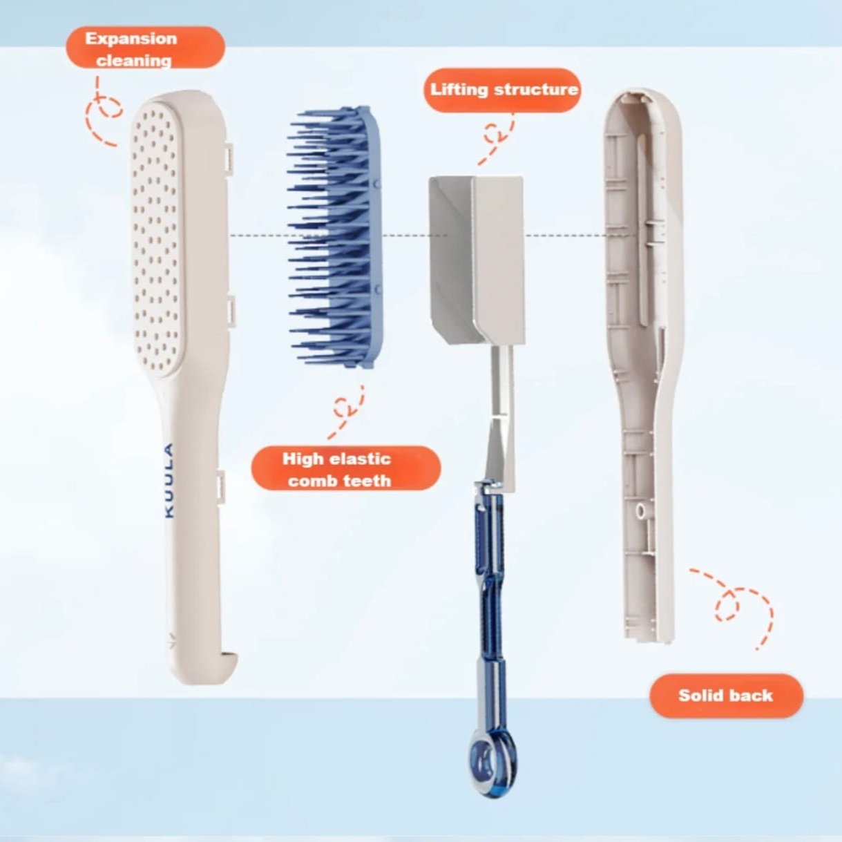 Parts Of Retractable Self Cleaning Hair Brush.