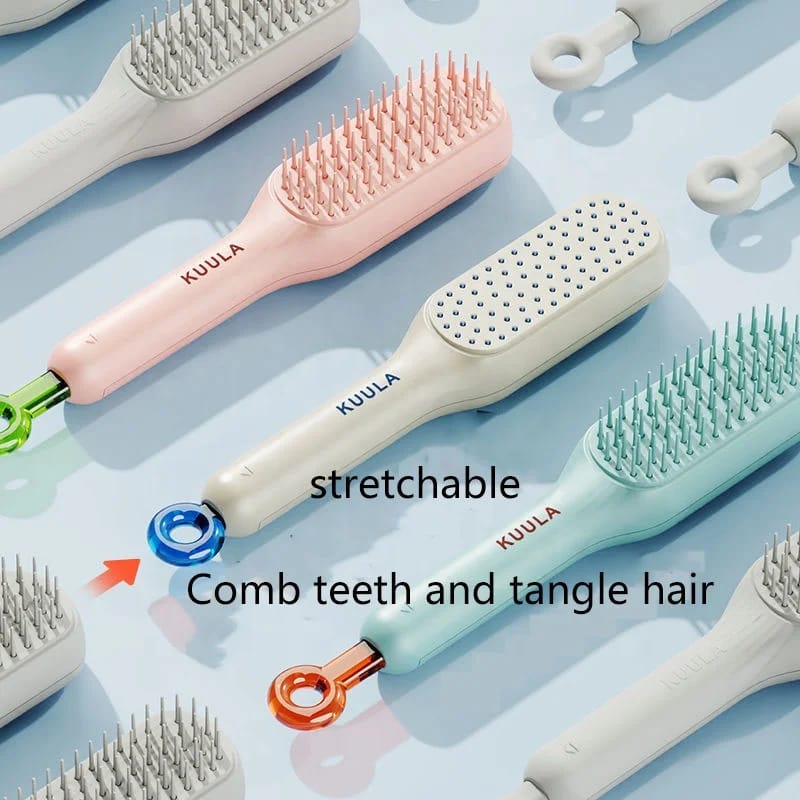 Retractable Self Cleaning Hair Brush Of Different Colors.