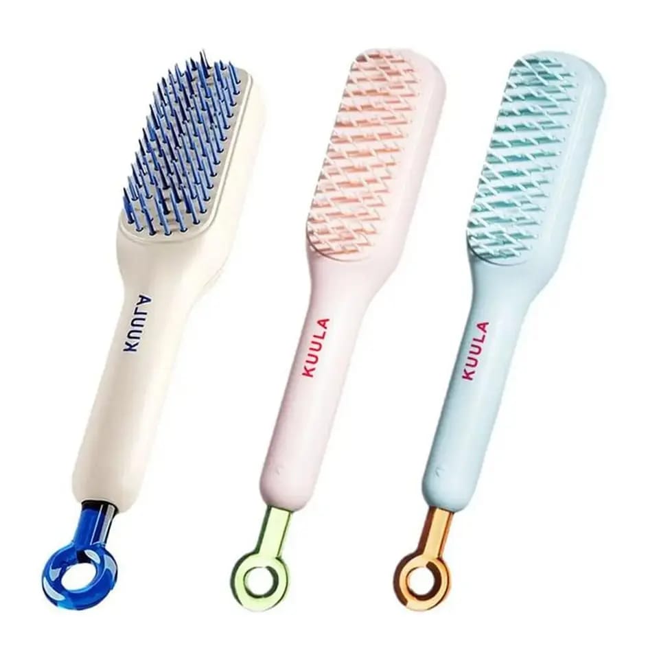 Retractable Self Cleaning Hair Brushes of Different Colors