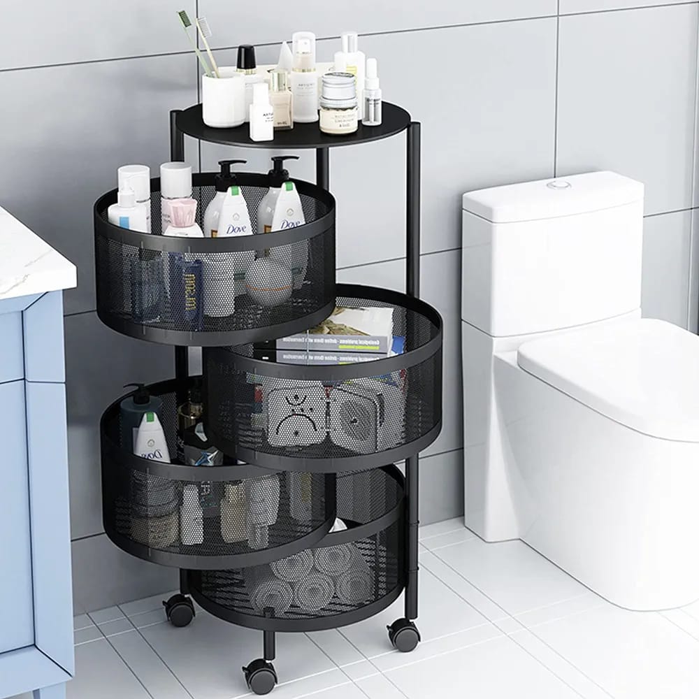 Multi- Layer Kitchen Storage Rotatable Rack, Round Basket Shelf Rack, Kitchen Fruit Vegetable Storage Organizer Cart with Wheels Multi- Layer Kitchen Storage Rotatable Rack, Round Basket Shelf Rack, Kitchen Fruit Vegetable Storage Organizer Cart with Wheels