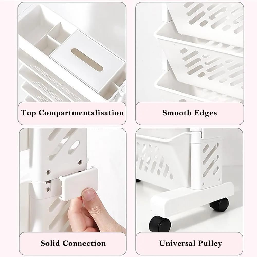 Multi-layer Movable Shelf, Bookshelf Rack Storage Organizer with Wheel