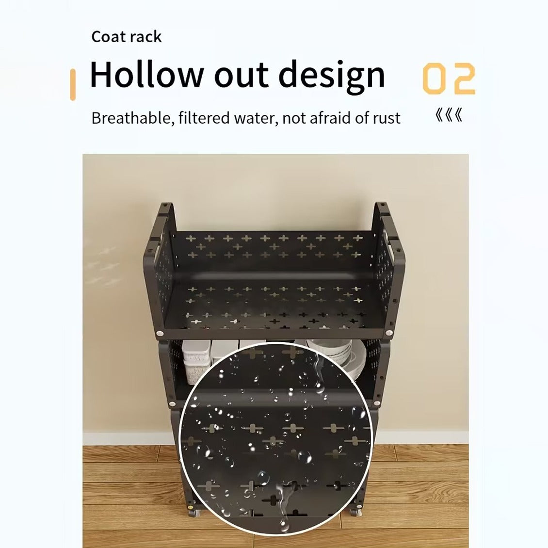 Hollow out design of Rolling Metal Storage Cart.