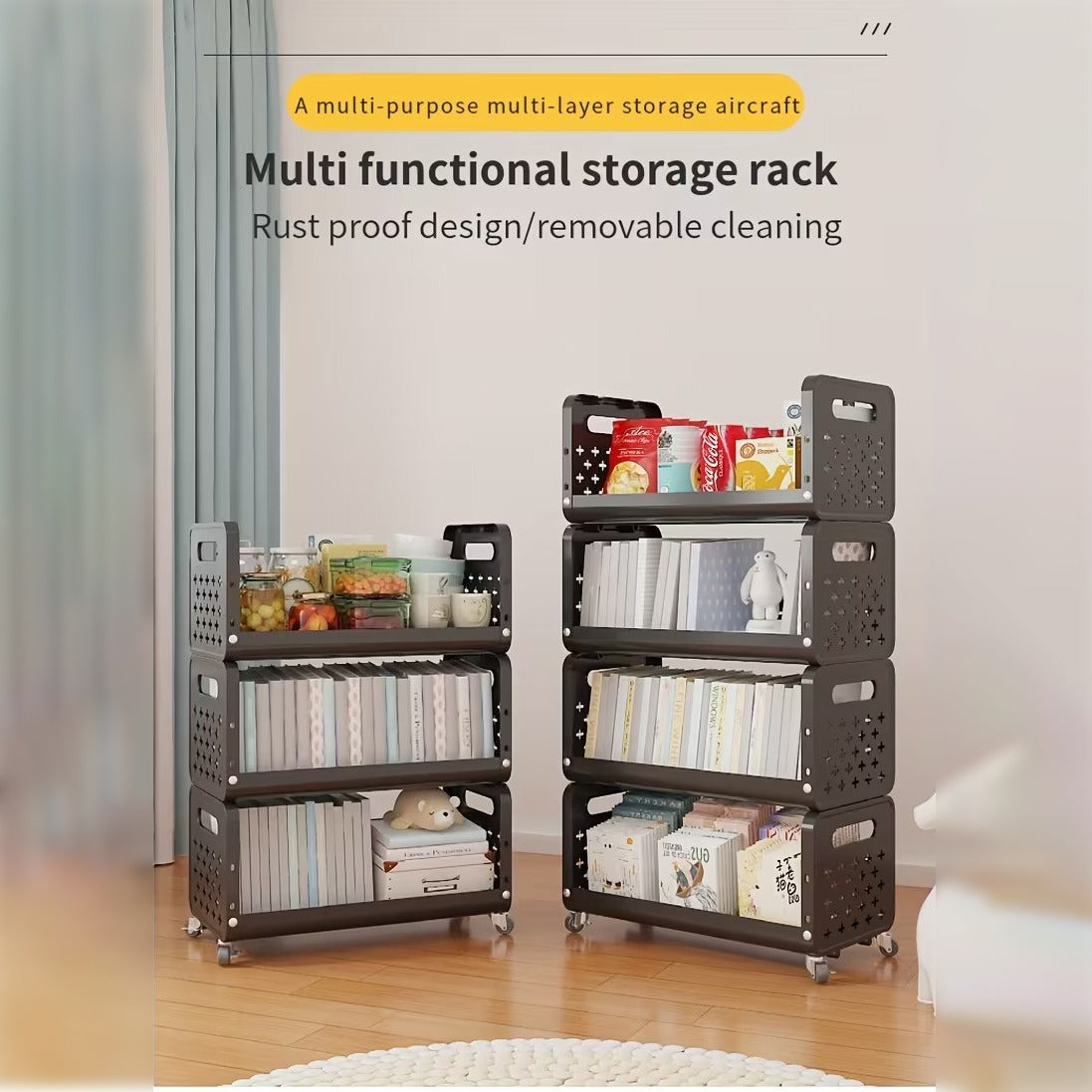 Rolling Metal Storage Cart is Organized with Books other Essentials.