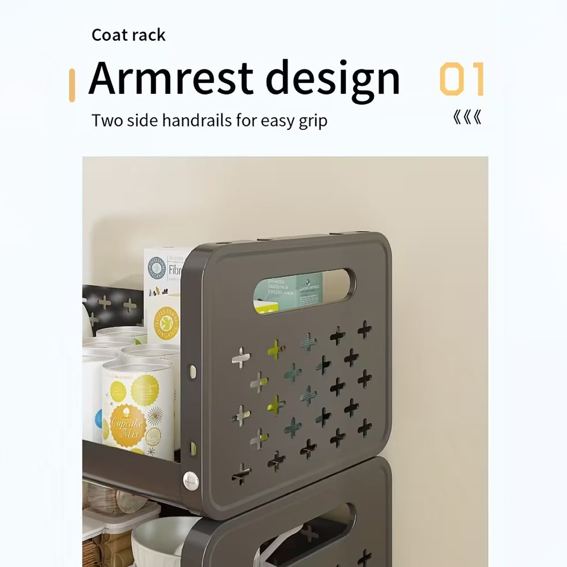 Image shows the arrest design of Rolling Metal Storage Cart.