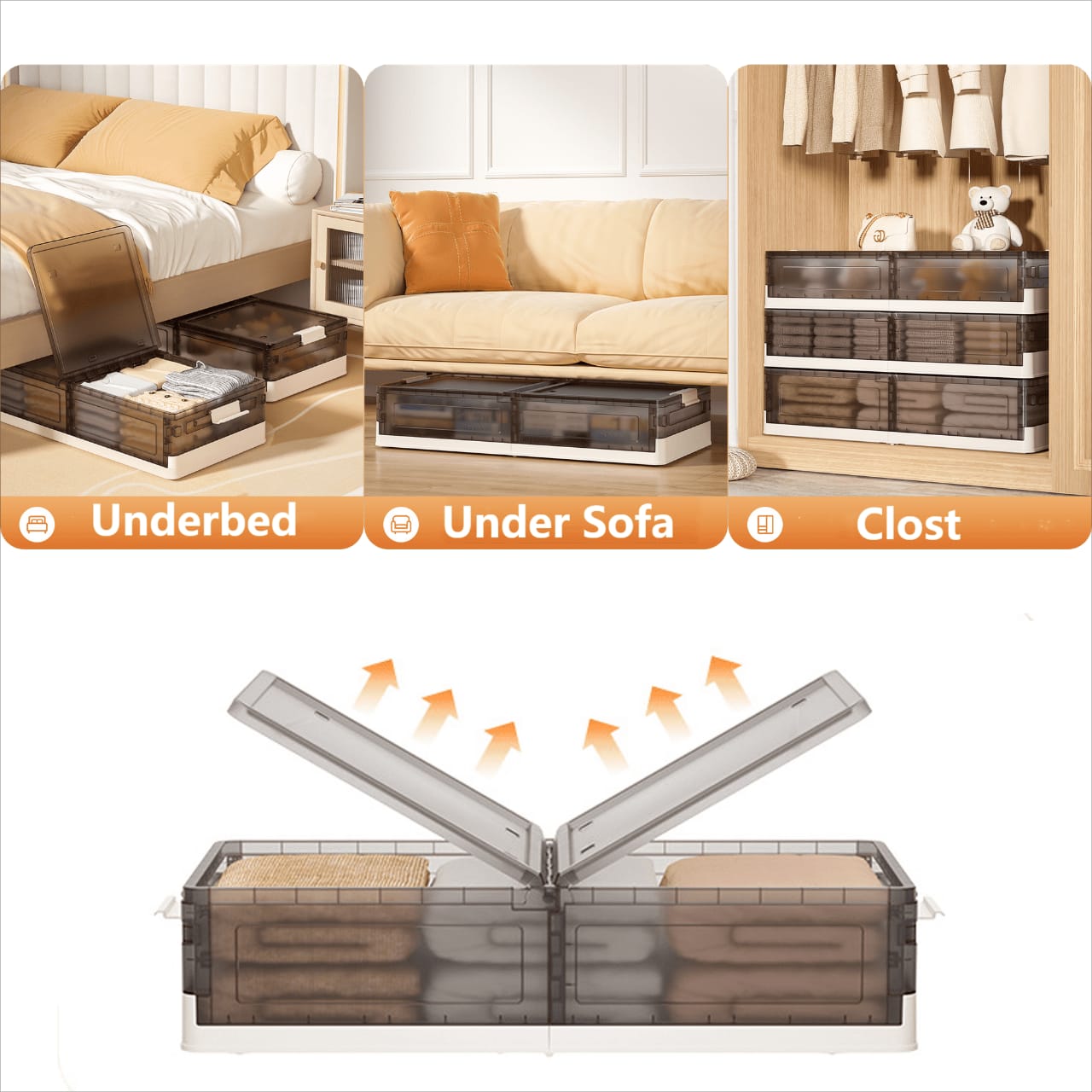 Multi-space Storage Of Foldable Under Bed Rolling Storage Organizer Container.