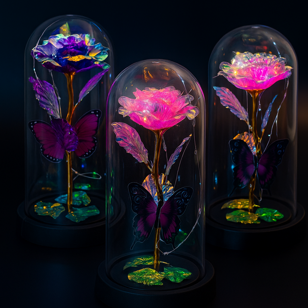 One Rosa Flower Gift Rose Flower Gift, 1 Pcs LED Eternal Rose in Glass Dome, Romantic Gift