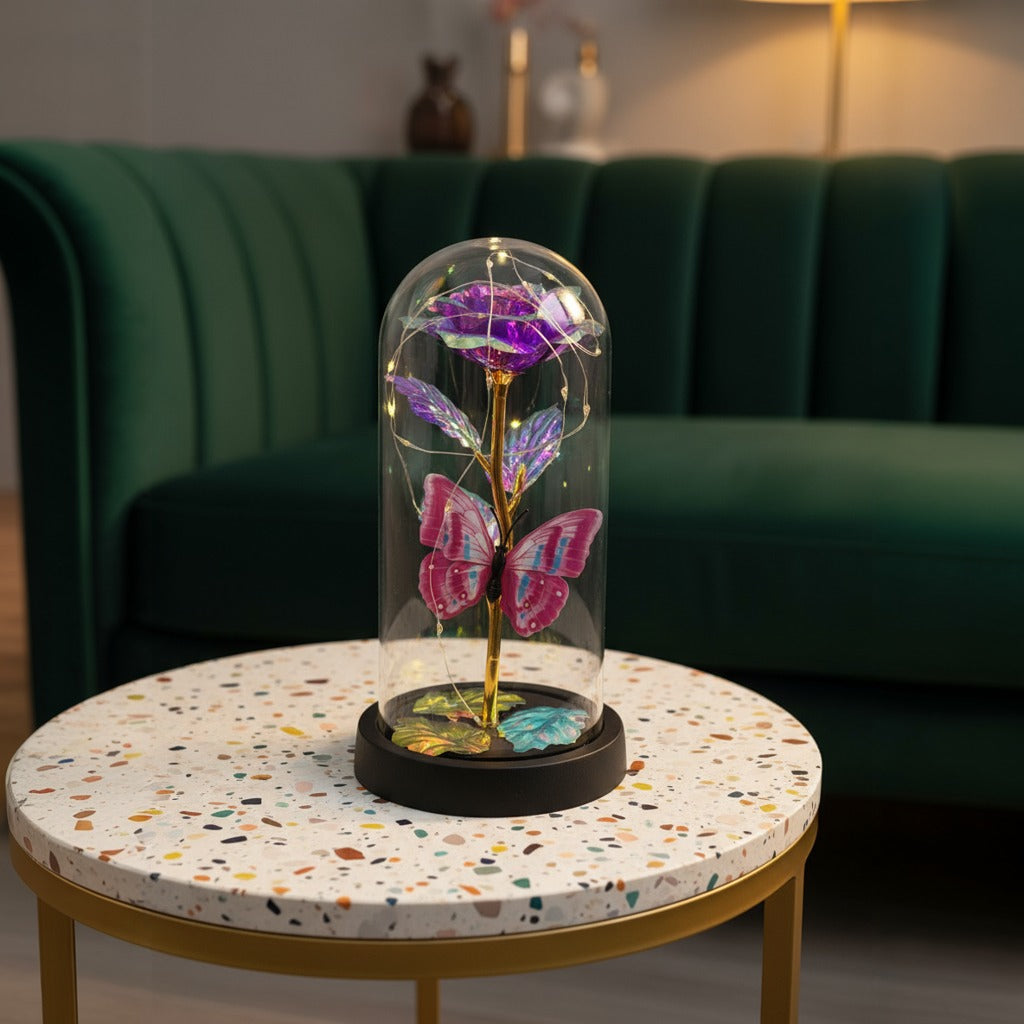 A Rose Flower Gift is Placed at Living Area.