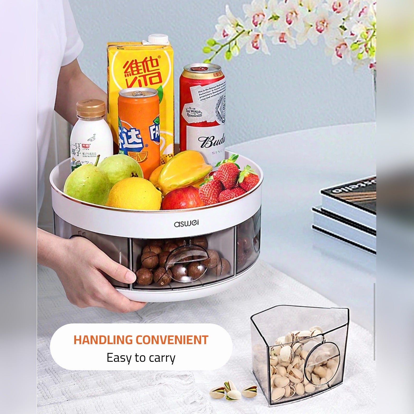 A Person is Holding the Rotating Kitchen Spice Rack.