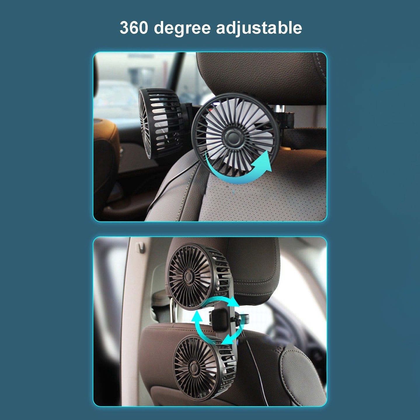 Rotating Mini Car Vehicle Cooling Fan is Fixedon the Car.