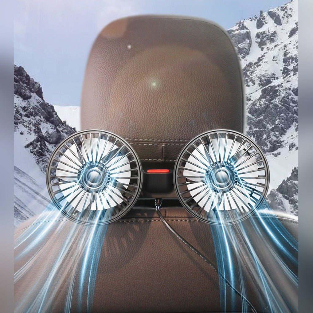 Rotating Mini Car Vehicle Cooling Fan is Fixed on Car Rear Seat