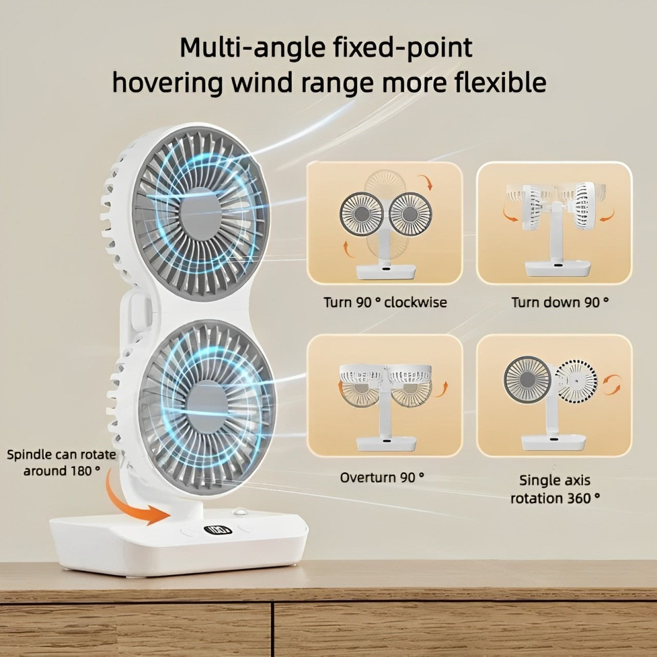 Rotation Of Double Headed Desktop Wall Mounted Fan.