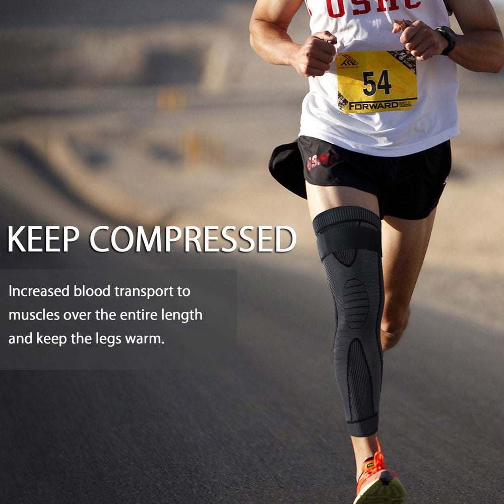 2 Pcs Full Leg Compression Knee Support Sleeves - Leg Brace for Runnin