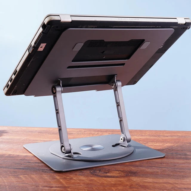 a laptop on a stand