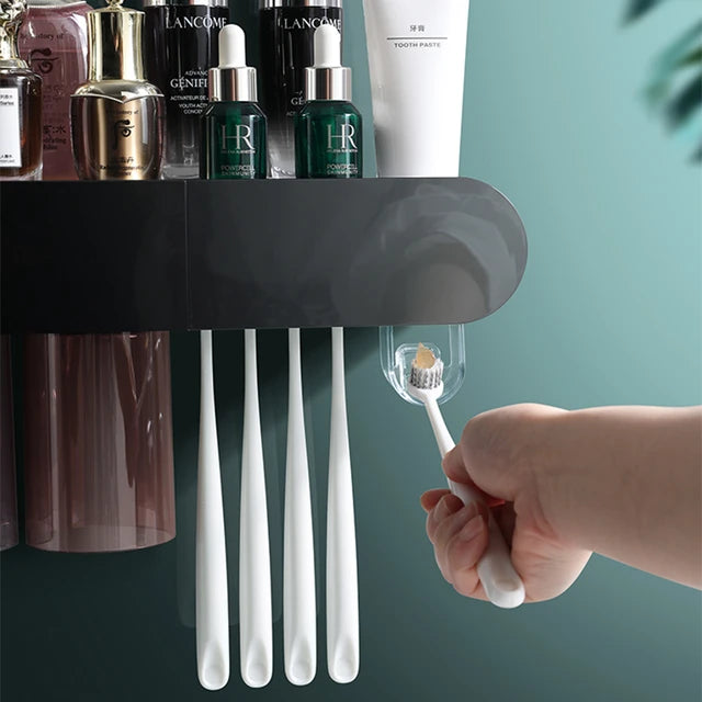 ECOCO Wall Mount Magnetic Adsorption Toothpaste Squeezer Toothbrush Holder with Cup ECOCO Wall Mount Magnetic Adsorption Toothpaste Squeezer Toothbrush Holder with Cup