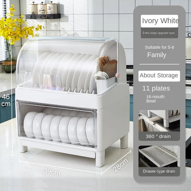 Double-layer Dish Drain Tableware Storage Rack With its size in white color