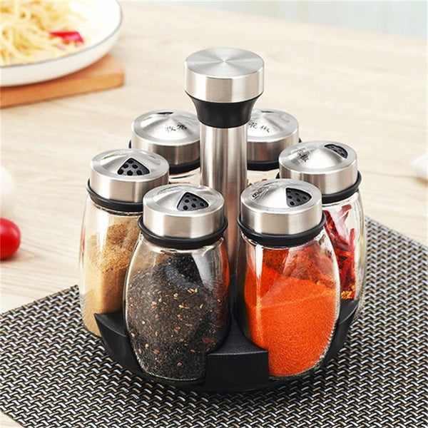 Set Rotating Glass Spice Jars, Pepper Salt Shaker Bottle