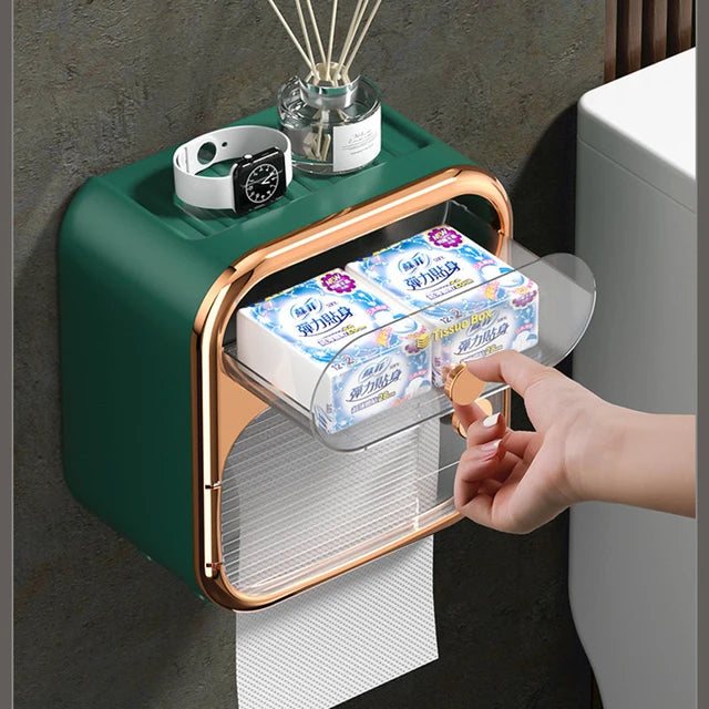 Wall Mounted Tissue Holder with Storage Box, Tissue Dispenser for Kitchen, Toilet, Bathroom Wall Mounted Tissue Holder with Storage Box, Tissue Dispenser for Kitchen, Toilet, Bathroom