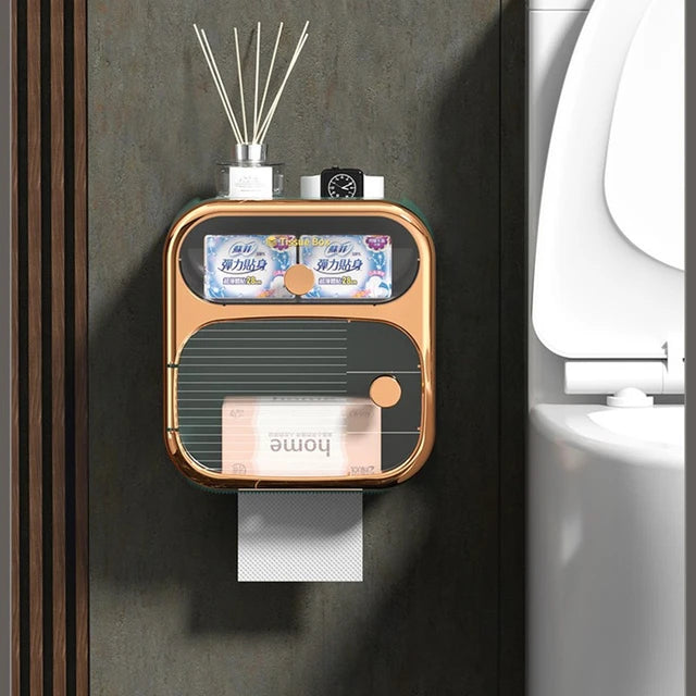 Wall Mounted Tissue Holder with Storage Box, Tissue Dispenser for Kitchen, Toilet, Bathroom Wall Mounted Tissue Holder with Storage Box, Tissue Dispenser for Kitchen, Toilet, Bathroom