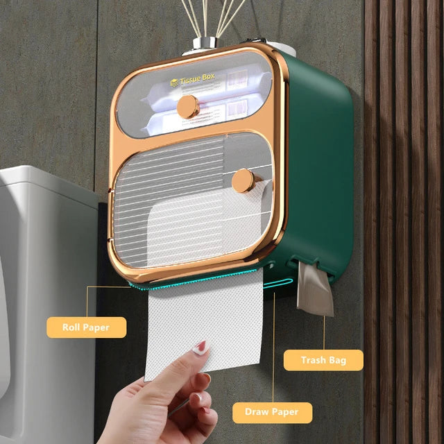 Wall Mounted Tissue Holder with Storage Box, Tissue Dispenser for Kitchen, Toilet, Bathroom Wall Mounted Tissue Holder with Storage Box, Tissue Dispenser for Kitchen, Toilet, Bathroom