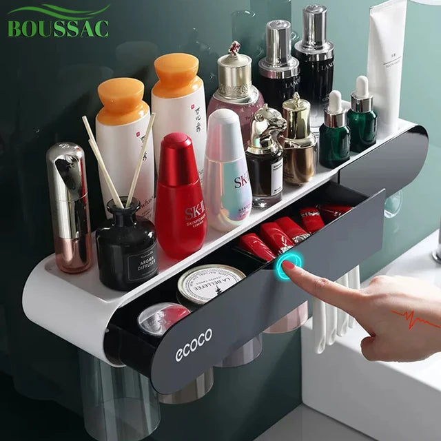 ECOCO Wall Mount Magnetic Adsorption Toothpaste Squeezer Toothbrush Holder with Cup ECOCO Wall Mount Magnetic Adsorption Toothpaste Squeezer Toothbrush Holder with Cup