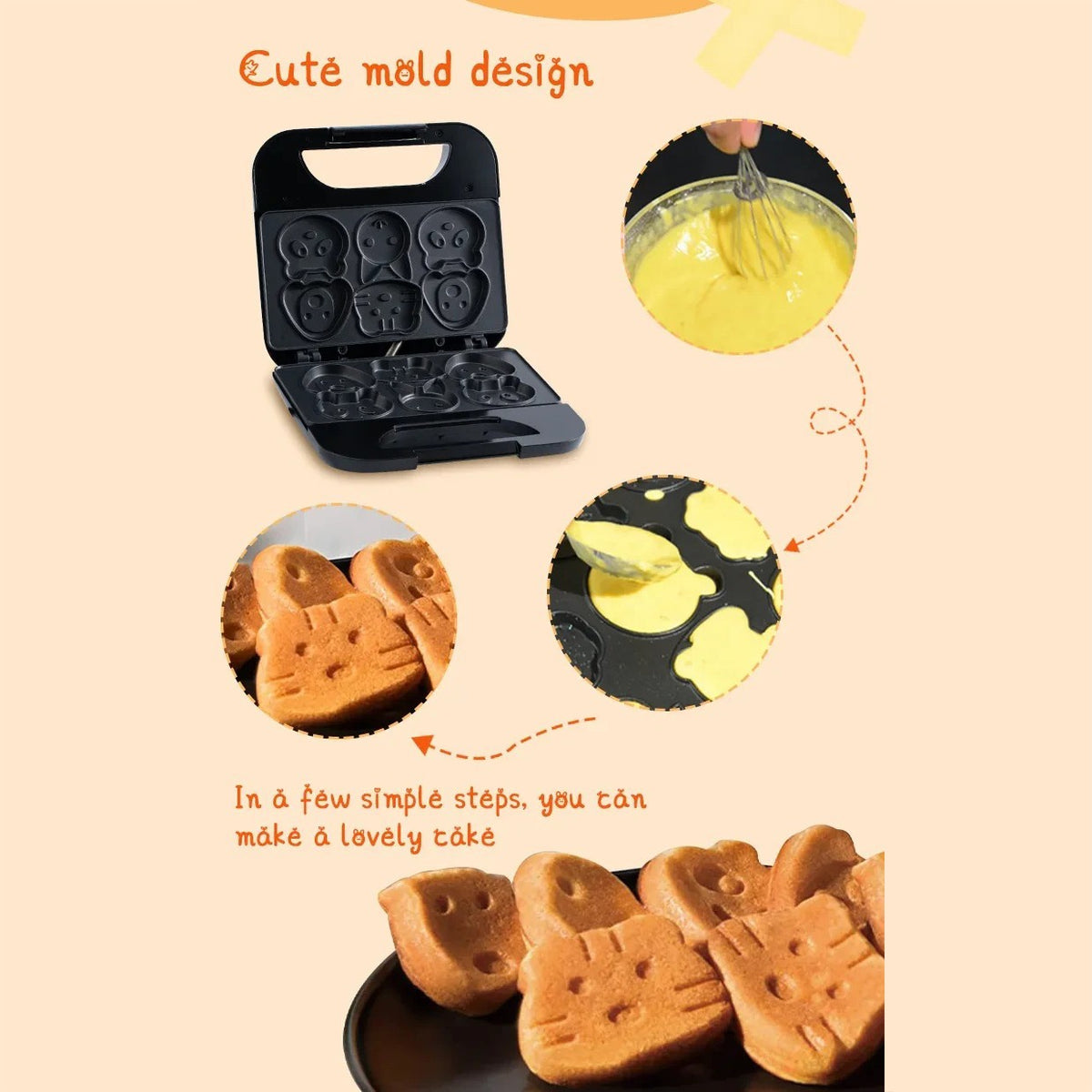 Baking mold of SOKANY Cartoon Cookie Maker  with cute design, showing steps to make a cake.