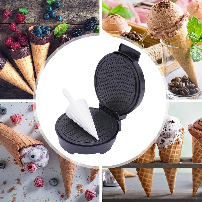 SOKANY Ice Cream Cone Maker surrounded by images of ice cream cones with various toppings.