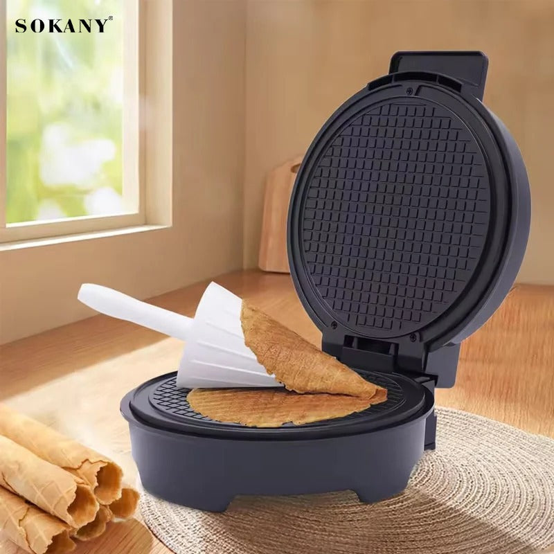 SOKANY Ice Cream Cone Maker waffles on a wooden surface near a window