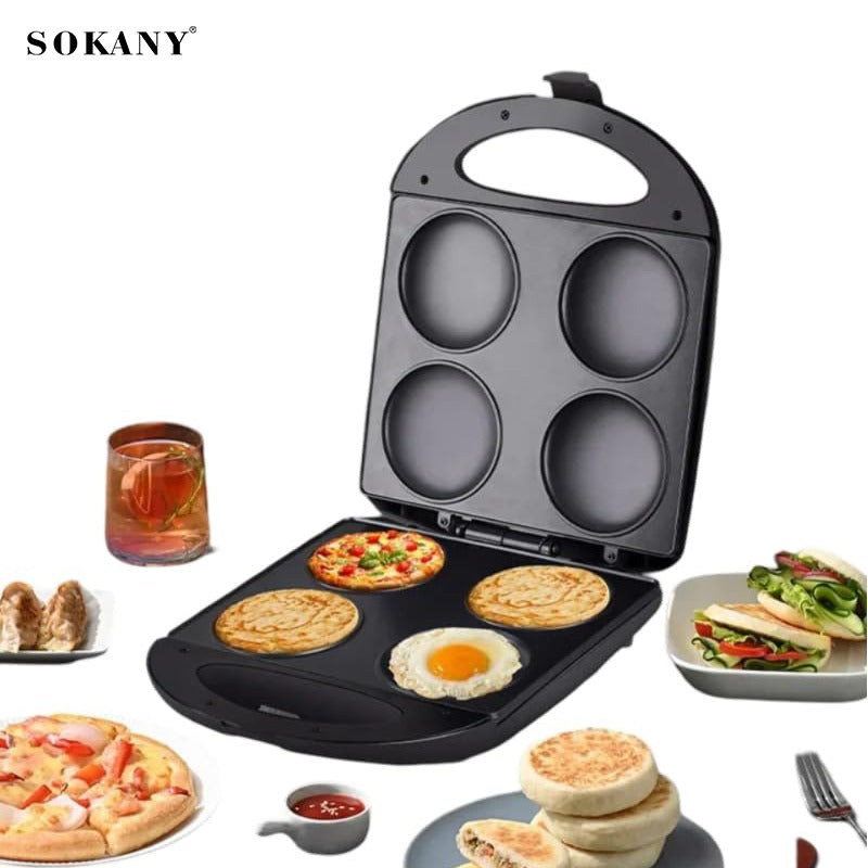 SOKANY Pancake Maker with various food items on a white background, featuring the brand 'SOKANY'.
