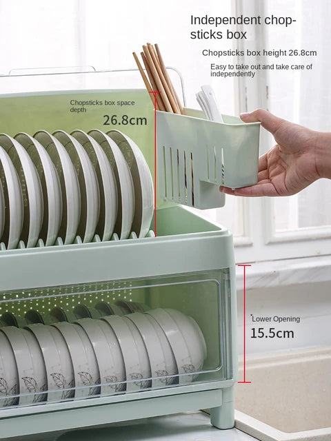 Double-layer Dish Drain Tableware Storage Rack with its size