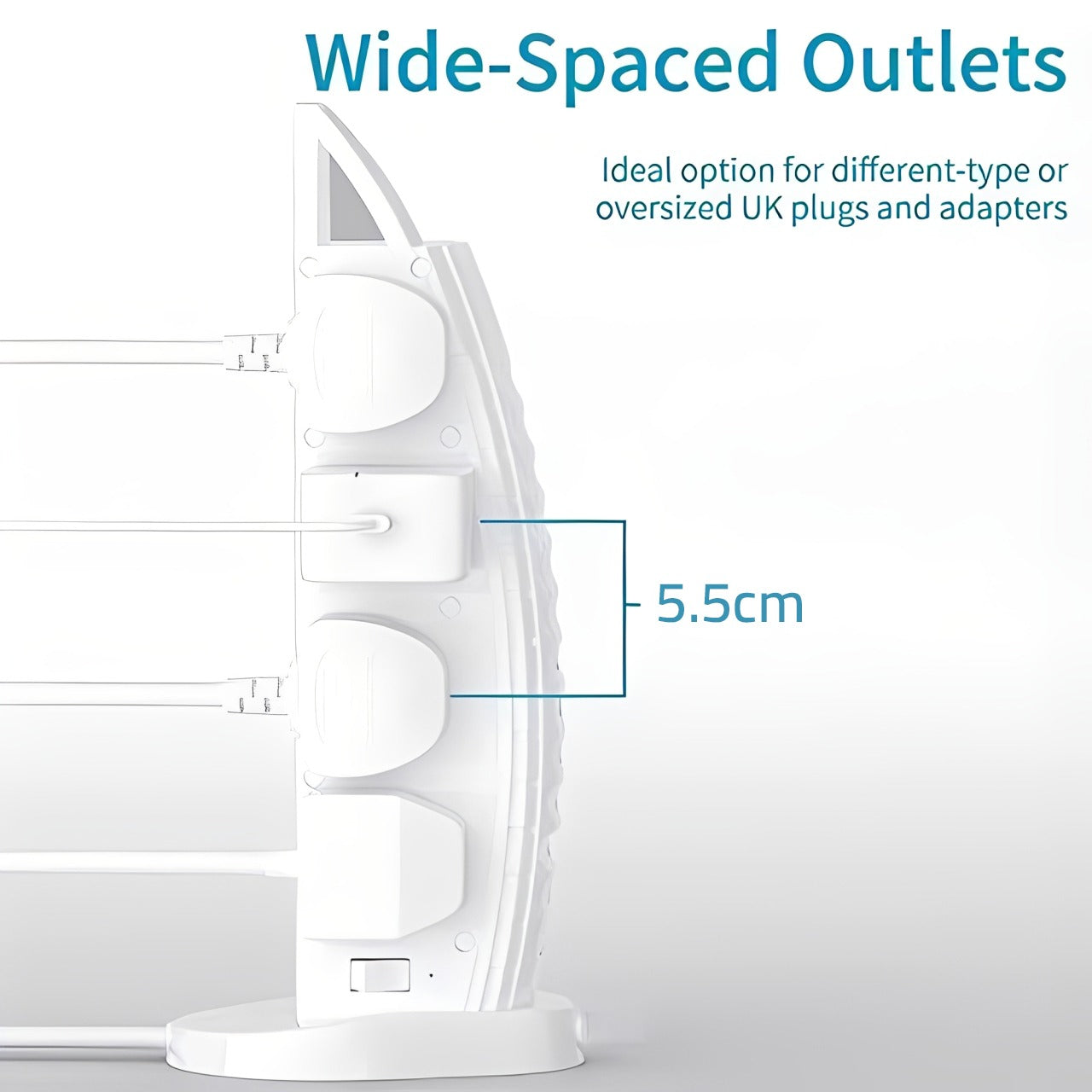 Sailboat Tower Power Strip with wide-spaced outlets on a light gray background