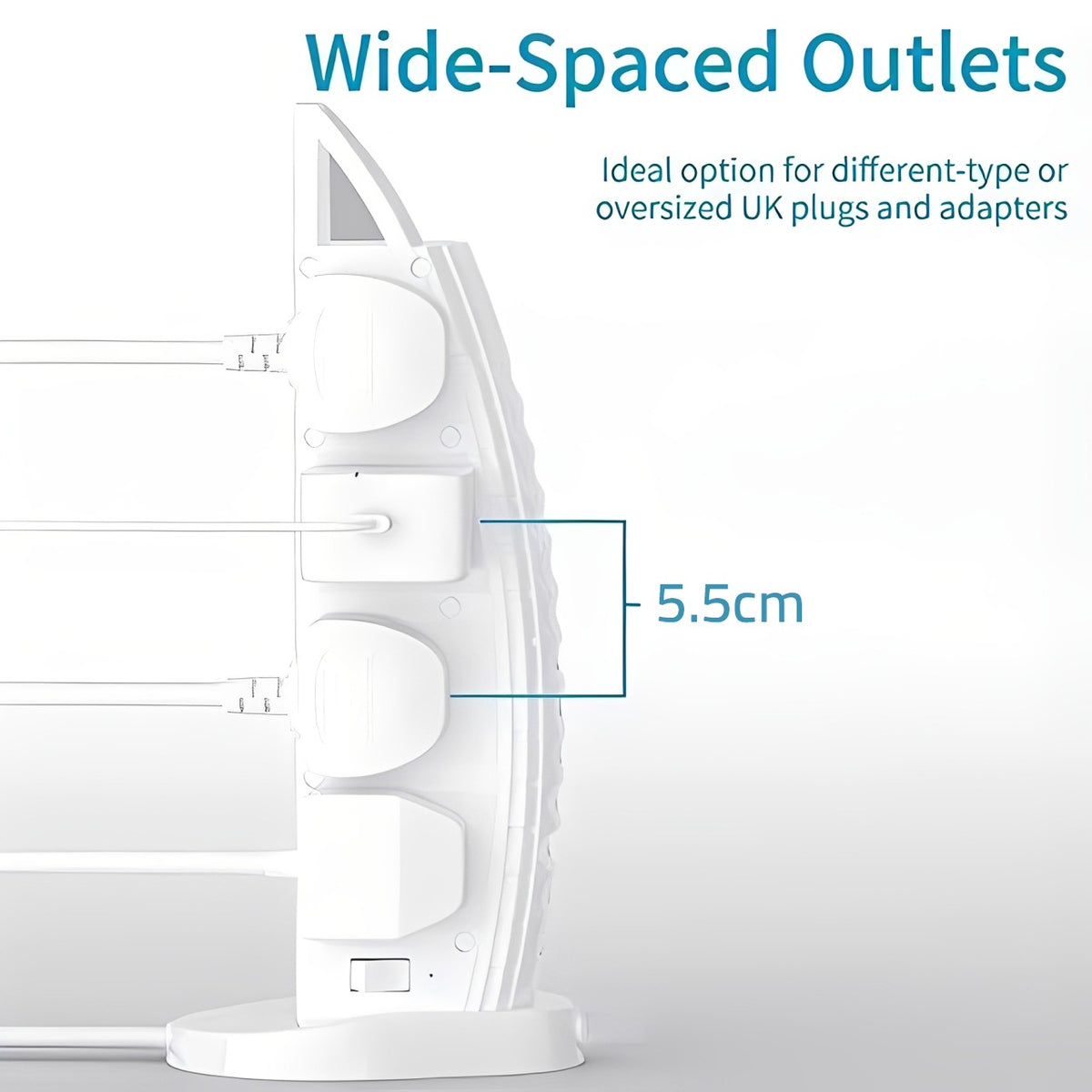 Sailboat Tower Power Strip with wide-spaced outlets on a light gray background