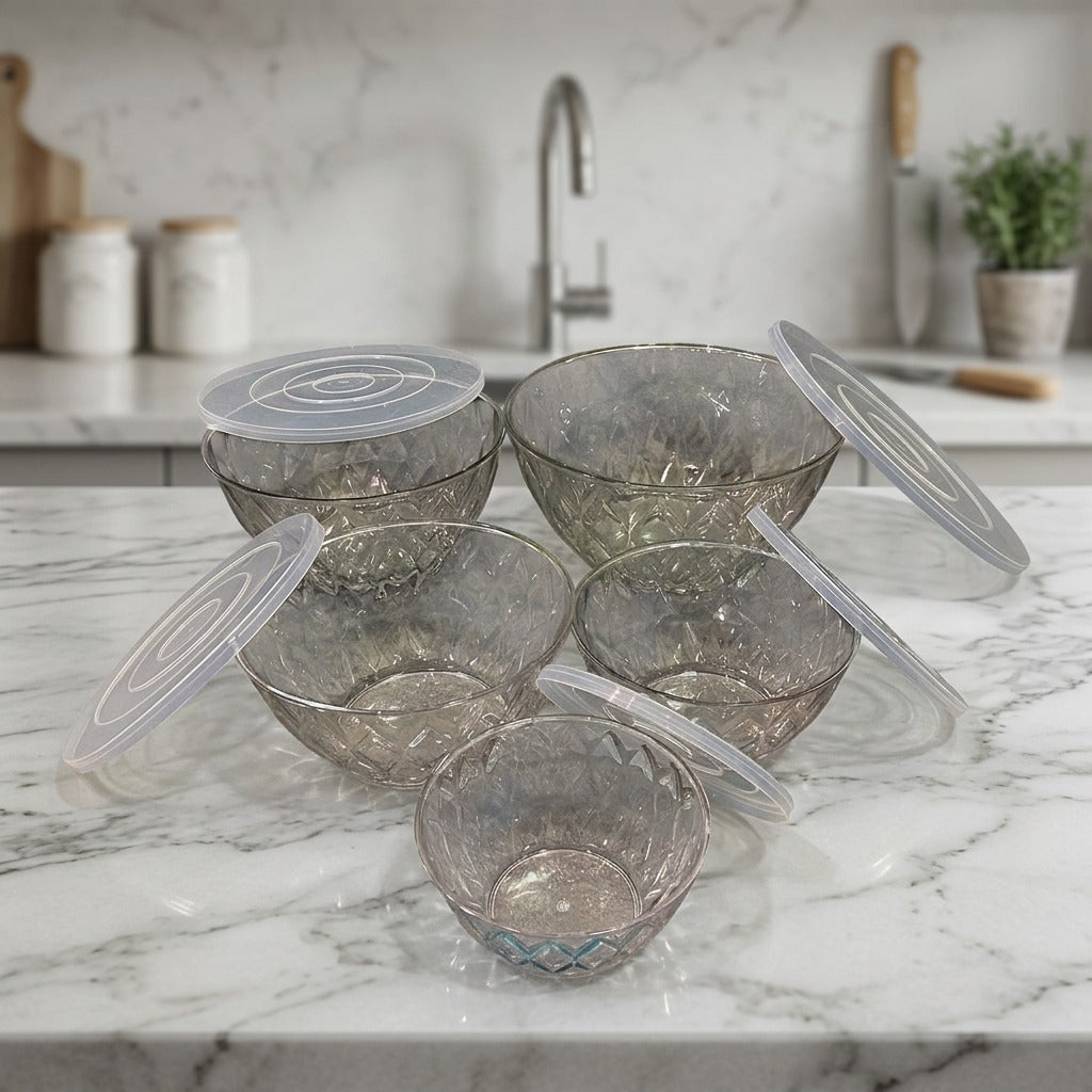 Set of Salad Bowl Set on a marble countertop in a kitchen.