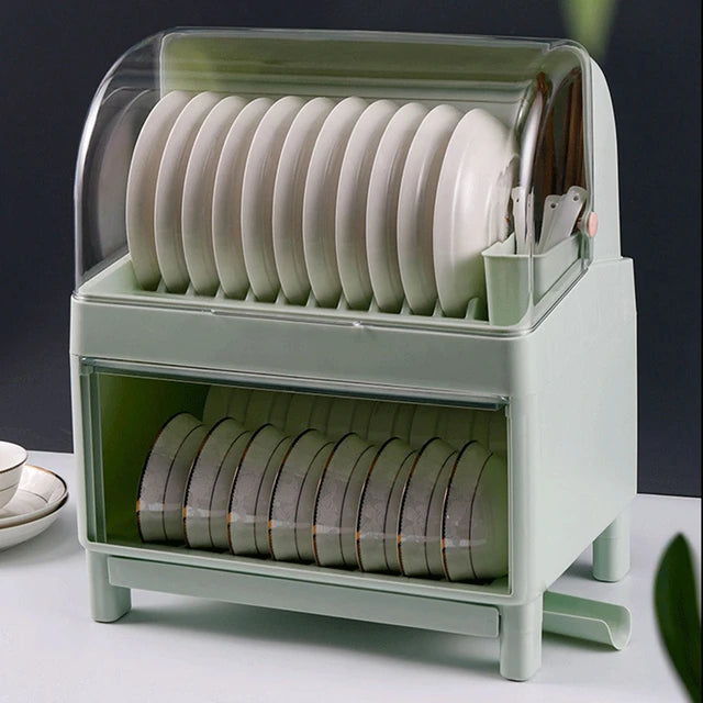 Double-layer Dish Drain Tableware Storage Rack with some plates