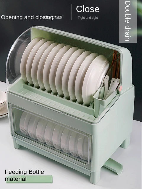 Double-layer Dish Drain Tableware Storage Rack With Lid Double-layer Dish Drain Tableware Storage Rack With Lid