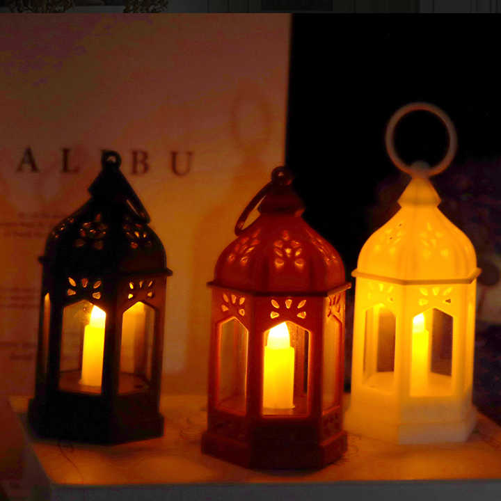 Set of three Ramadan Eid decorative LED lantern lights in red, white, and black.
