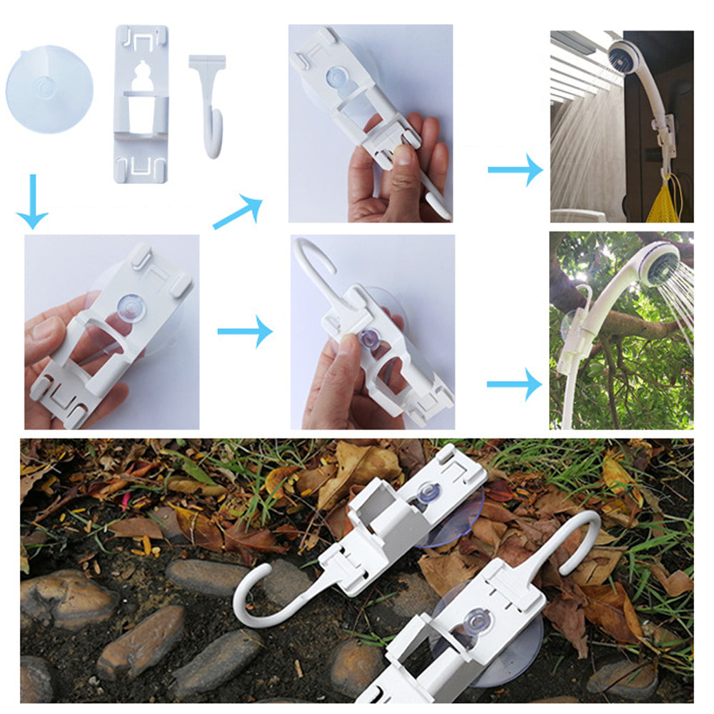 Collage image displaying the Shower Head Holder of  Portable Outdoor Shower Set in different angles 