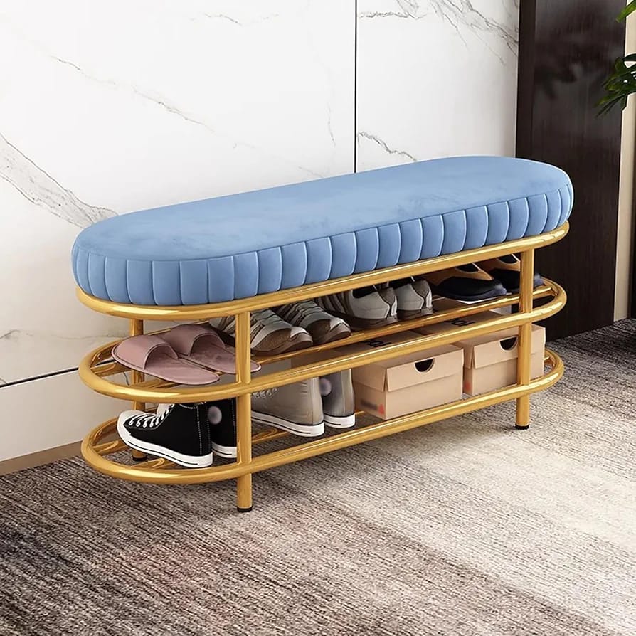 Shoes and Sandals are Arranged At Shoe Storage Bench.