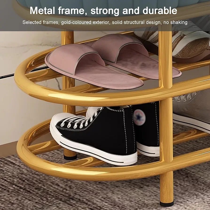 Shoes and Sandals are Organized on the Shoe Storage Bench.