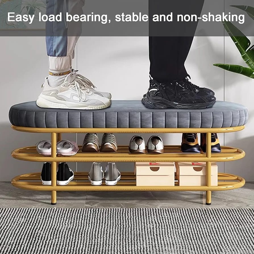 Two Persons Are Standing On the Shoe Storage Bench.