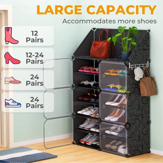 A Shoe Storage Cabinet with Shoes are Organized in it.