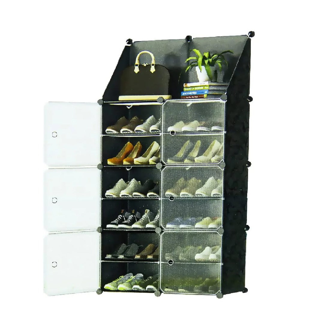 A Shoe Storage Cabinet with Shoes are Organized in it.