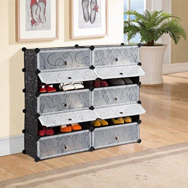 A Shoe Storage Rack is Organized with Shoes Kept On the Side Of Living Area.