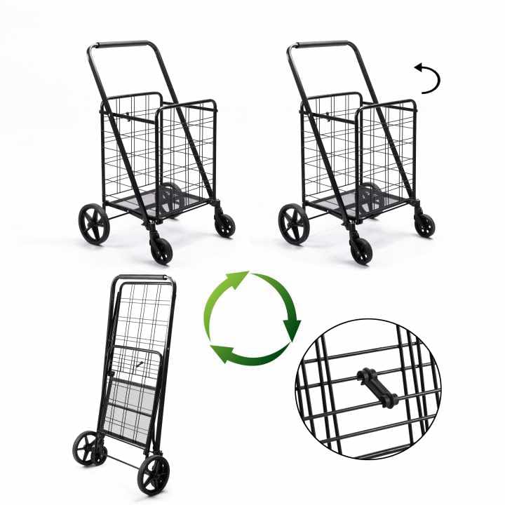 Folding Of Shopping Basket Trolley.