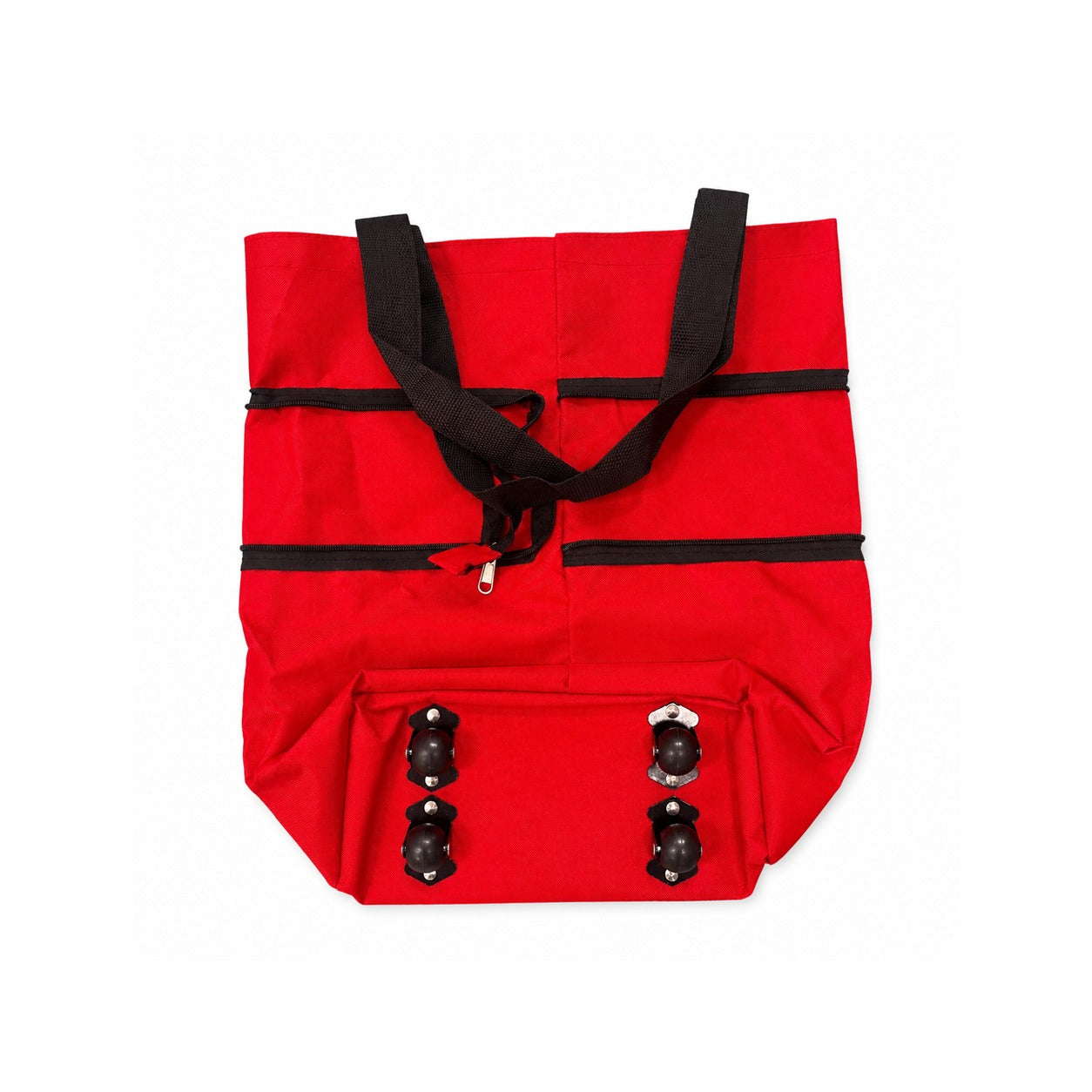A Shopping Trolley Bag with black handles, black horizontal straps, and four black decorative or functional hardware pieces on the front pocket, shown against a plain white background.