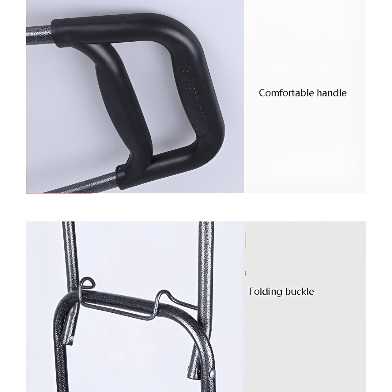 Close-up of a handle and folding buckle of Shopping Trolley.