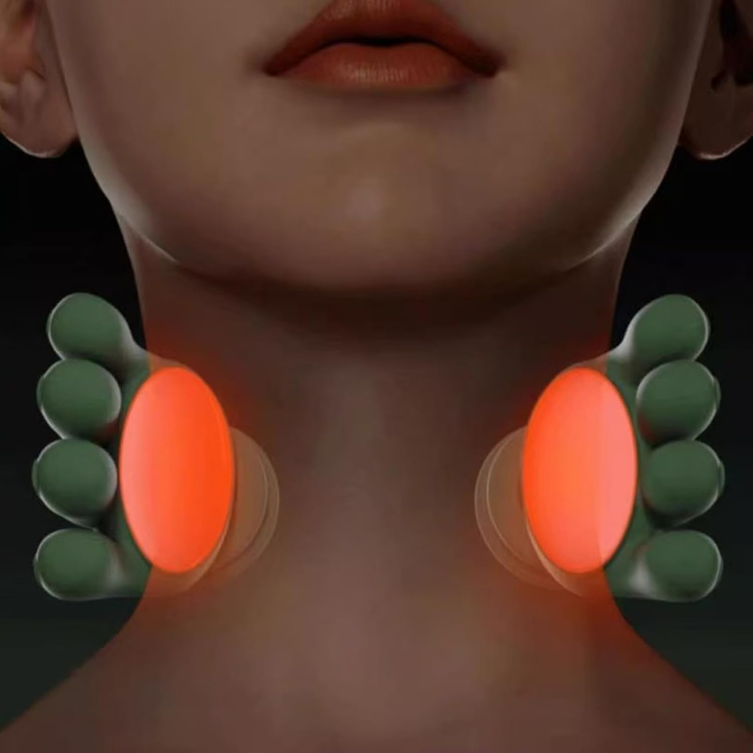 Shoulder & Neck Massager is Attached on a Woman's Neck.