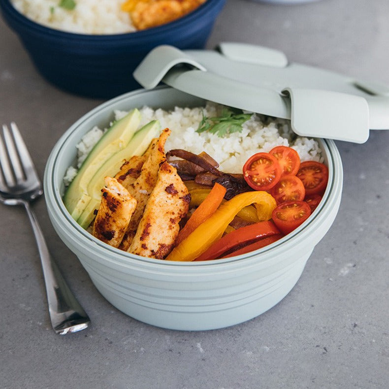 Silicone Bowl Food Container Having Lunch in it.